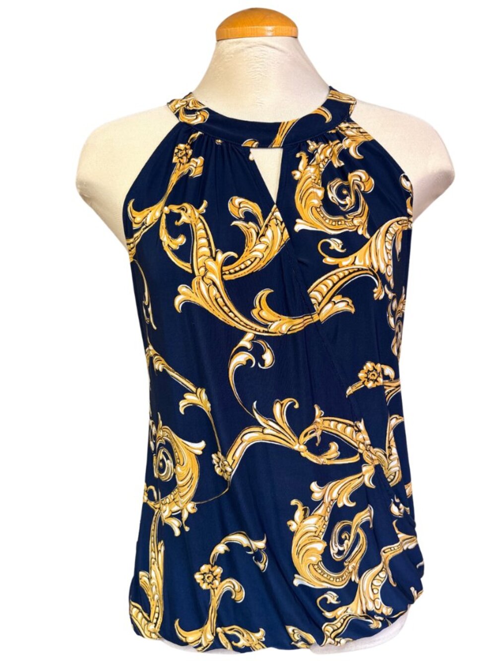 INC International Concepts Navy and Gold Halter Print Camisole